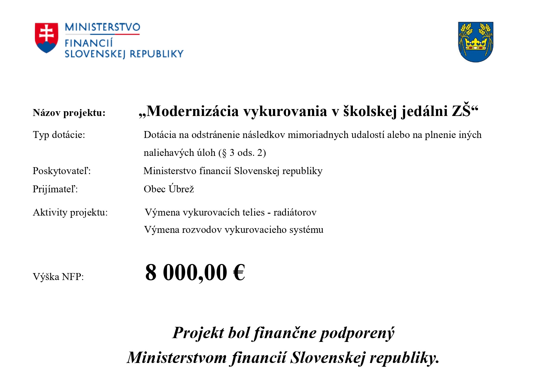 Modernizácia vykurovania v školskej jedálni ZŚ