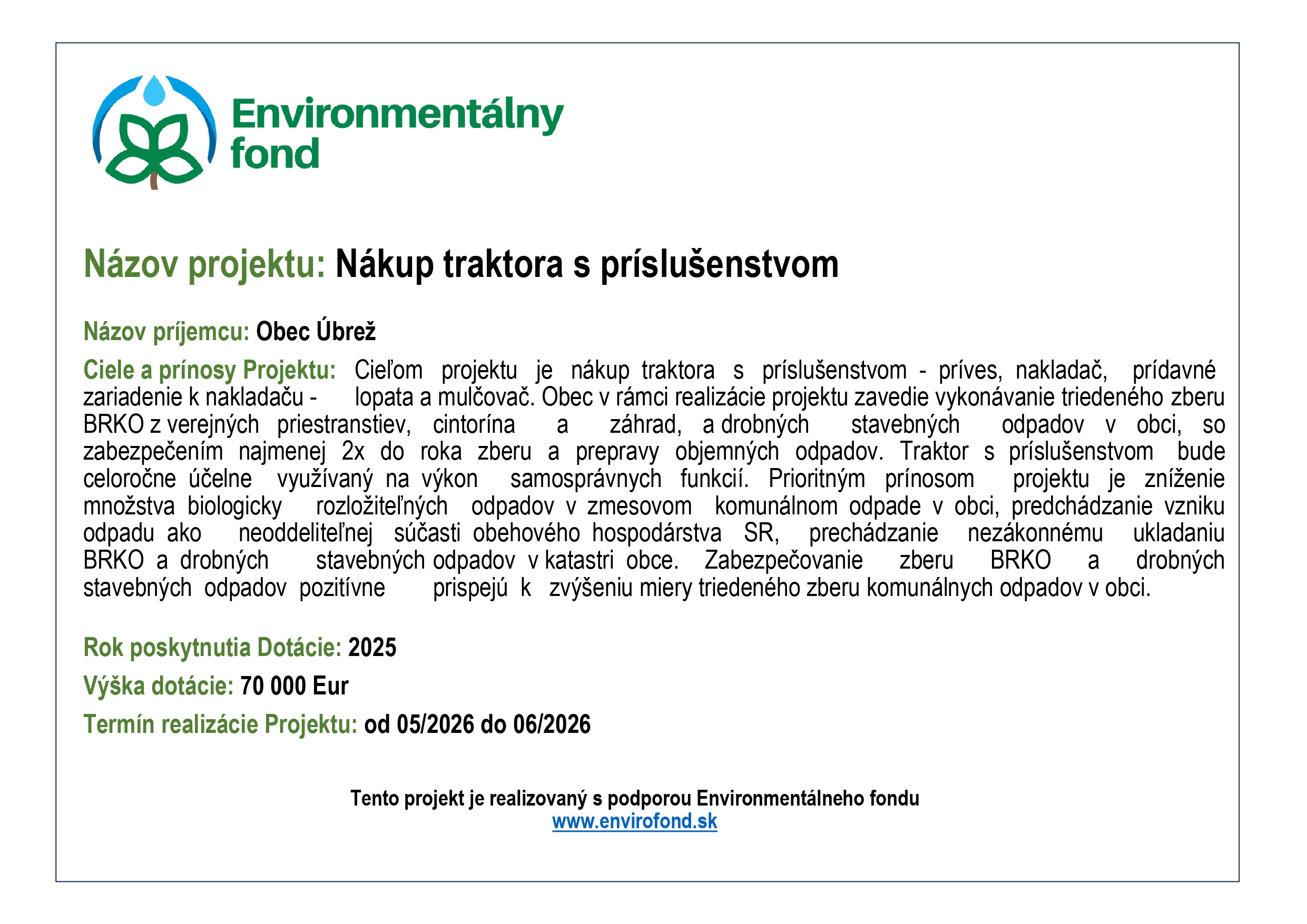 Nákup traktora s príslušenstvom